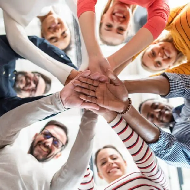 A family group all hands